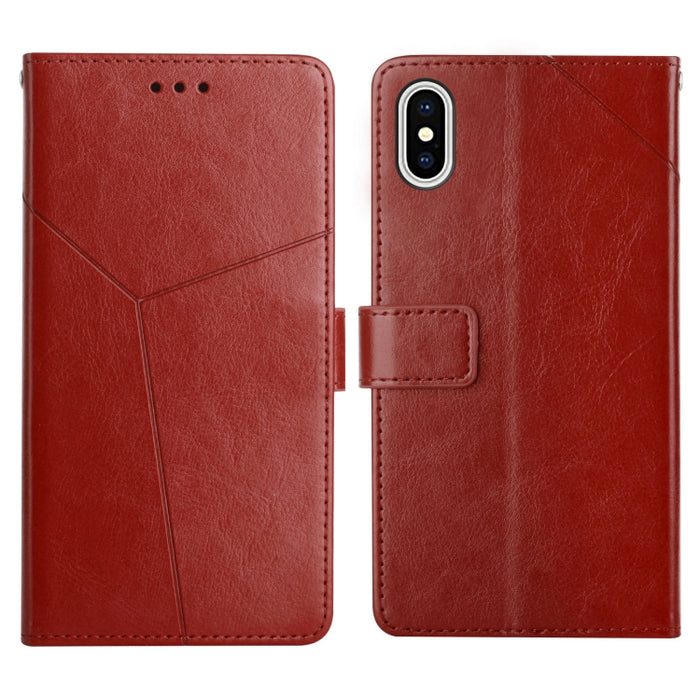 Estuche para teléfono de cuero con tapa horizontal y costuras en Y con soporte y ranuras para tarjetas y billetera y marco de fotos