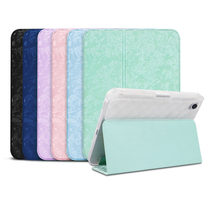 Estuche para tableta de cuero con doble pliegue horizontal y textura de concha con soporte y función de suspensión / activación