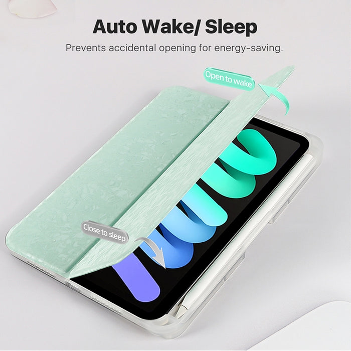 Estuche para tableta de cuero con doble pliegue horizontal y textura de concha con soporte y función de suspensión / activación