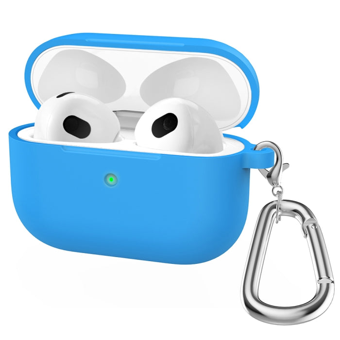Estuche protector de auriculares de fondo redondo de silicona espesa con gancho para AirPods 3