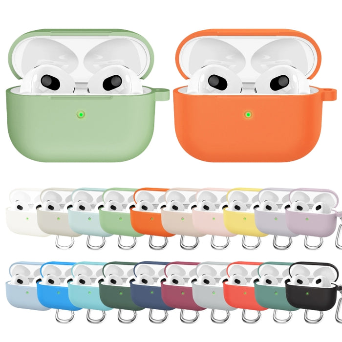 Estuche protector de auriculares de fondo redondo de silicona espesa con gancho para AirPods 3