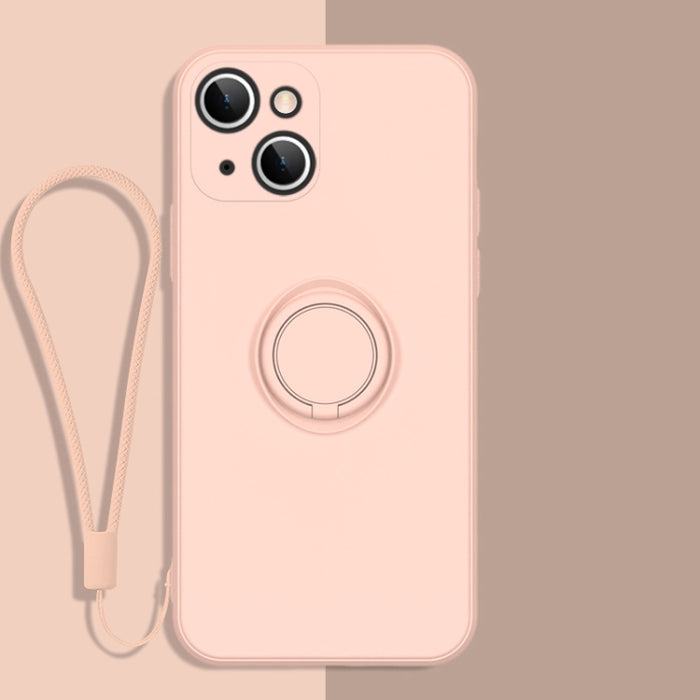 Estuche protector de teléfono de silicona líquida todo incluido con soporte para anillo y cordón