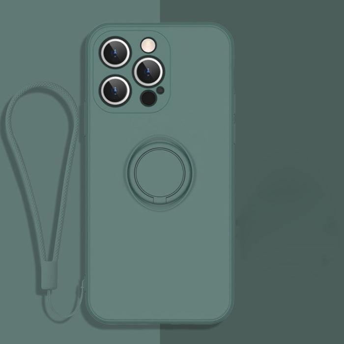 Estuche protector de teléfono de silicona líquida todo incluido con soporte para anillo y cordón