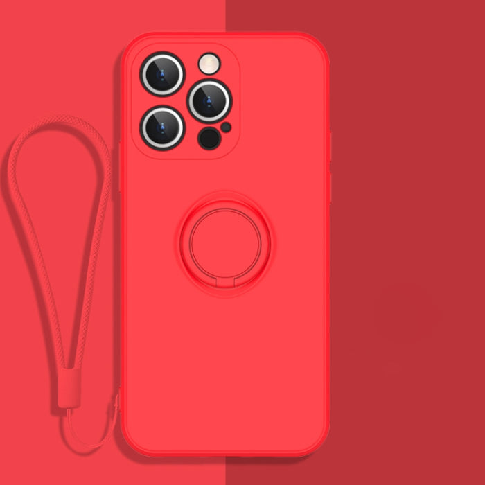 Estuche protector de teléfono de silicona líquida todo incluido con soporte para anillo y cordón