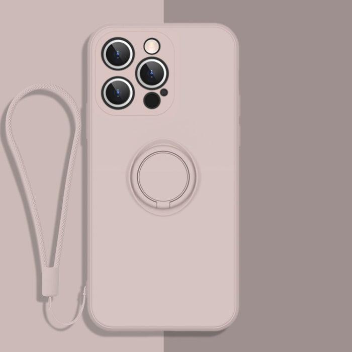 Estuche protector de teléfono de silicona líquida todo incluido con soporte para anillo y cordón
