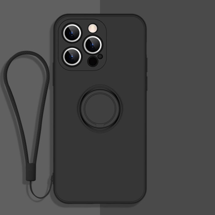 Estuche protector de teléfono de silicona líquida todo incluido con soporte para anillo y cordón