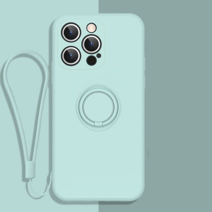 Estuche protector de teléfono de silicona líquida todo incluido con soporte para anillo y cordón