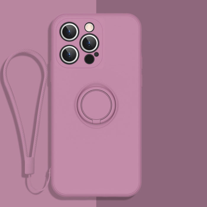 Estuche protector de teléfono de silicona líquida todo incluido con soporte para anillo y cordón