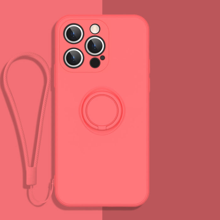 Estuche protector de teléfono de silicona líquida todo incluido con soporte para anillo y cordón