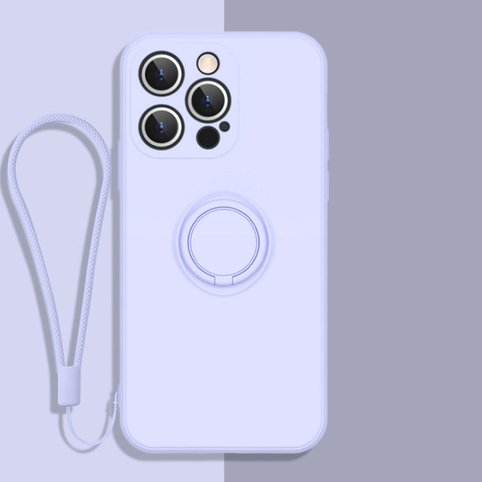 Estuche protector de teléfono de silicona líquida todo incluido con soporte para anillo y cordón