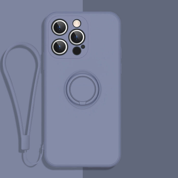 Estuche protector de teléfono de silicona líquida todo incluido con soporte para anillo y cordón