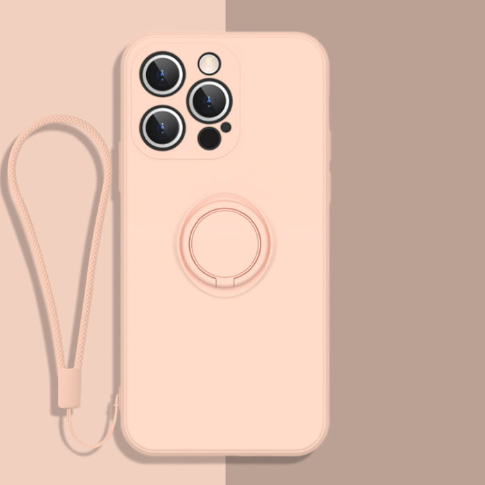 Estuche protector de teléfono de silicona líquida todo incluido con soporte para anillo y cordón