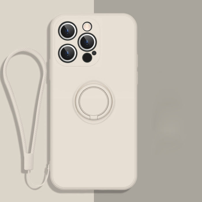 Estuche protector de teléfono de silicona líquida todo incluido con soporte para anillo y cordón