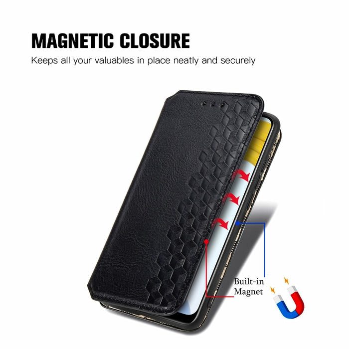 Cubic Grid Pressed Horizontal Flip Estuche de cuero magnético con soporte y ranuras para tarjetas y billetera, For Doogee N40 Pro, For Infinix Zero 8, For OPPO Realme C21Y, For Vodafone Smart E11, For Wiko Power U30, For Xiaomi Mi 11T / Mi 11T Pro     ...