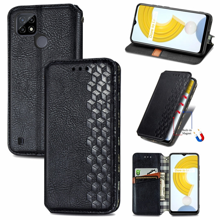 Cubic Grid Pressed Horizontal Flip Estuche de cuero magnético con soporte y ranuras para tarjetas y billetera, For Doogee N40 Pro, For Infinix Zero 8, For OPPO Realme C21Y, For Vodafone Smart E11, For Wiko Power U30, For Xiaomi Mi 11T / Mi 11T Pro     ...
