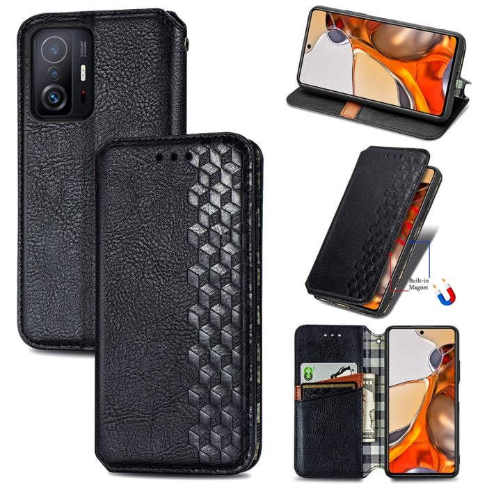 Cubic Grid Pressed Horizontal Flip Estuche de cuero magnético con soporte y ranuras para tarjetas y billetera, For Doogee N40 Pro, For Infinix Zero 8, For OPPO Realme C21Y, For Vodafone Smart E11, For Wiko Power U30, For Xiaomi Mi 11T / Mi 11T Pro     ...