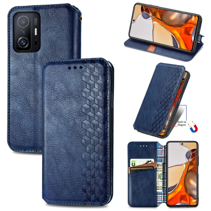Cubic Grid Pressed Horizontal Flip Estuche de cuero magnético con soporte y ranuras para tarjetas y billetera, For Doogee N40 Pro, For Infinix Zero 8, For OPPO Realme C21Y, For Vodafone Smart E11, For Wiko Power U30, For Xiaomi Mi 11T / Mi 11T Pro     ...