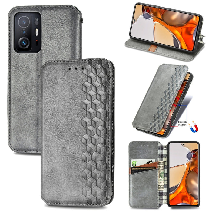 Cubic Grid Pressed Horizontal Flip Estuche de cuero magnético con soporte y ranuras para tarjetas y billetera, For Doogee N40 Pro, For Infinix Zero 8, For OPPO Realme C21Y, For Vodafone Smart E11, For Wiko Power U30, For Xiaomi Mi 11T / Mi 11T Pro     ...
