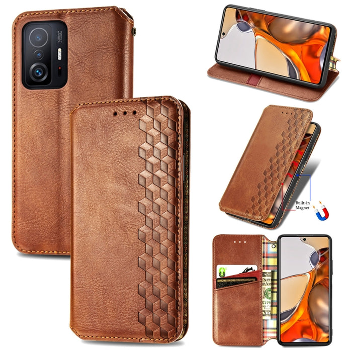 Cubic Grid Pressed Horizontal Flip Estuche de cuero magnético con soporte y ranuras para tarjetas y billetera, For Doogee N40 Pro, For Infinix Zero 8, For OPPO Realme C21Y, For Vodafone Smart E11, For Wiko Power U30, For Xiaomi Mi 11T / Mi 11T Pro     ...