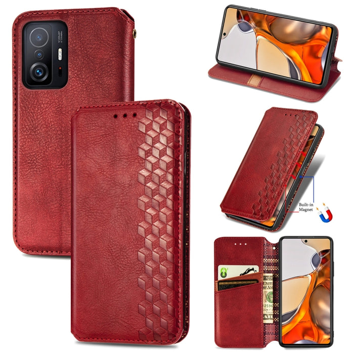 Cubic Grid Pressed Horizontal Flip Estuche de cuero magnético con soporte y ranuras para tarjetas y billetera, For Doogee N40 Pro, For Infinix Zero 8, For OPPO Realme C21Y, For Vodafone Smart E11, For Wiko Power U30, For Xiaomi Mi 11T / Mi 11T Pro     ...