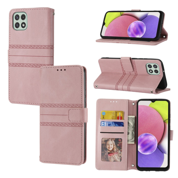 Estuche de cuero para teléfono con tapa horizontal con hebilla magnética a rayas en relieve, For Samsung Galaxy A03 International Version, For Xiaomi Redmi Note 11, For Samsung Galaxy A03 EU Version, For Xiaomi Redmi Note 11 Pro                        ...