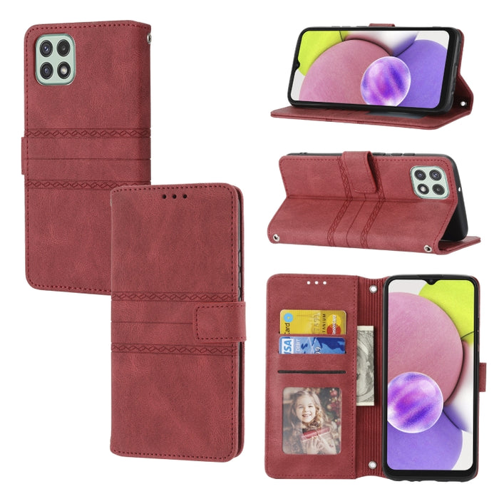 Estuche de cuero para teléfono con tapa horizontal con hebilla magnética a rayas en relieve, For Samsung Galaxy A03 International Version, For Xiaomi Redmi Note 11, For Samsung Galaxy A03 EU Version, For Xiaomi Redmi Note 11 Pro                        ...