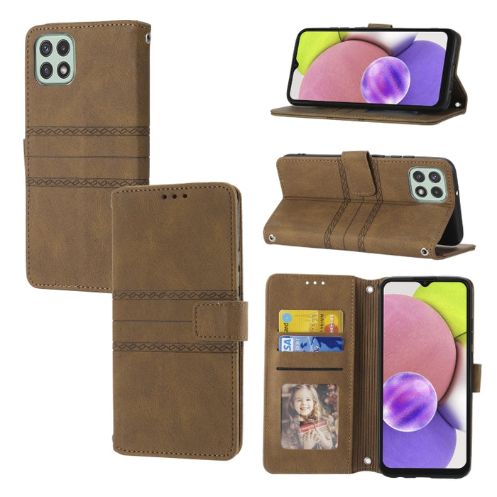 Estuche de cuero para teléfono con tapa horizontal con hebilla magnética a rayas en relieve, For Samsung Galaxy A03 International Version, For Xiaomi Redmi Note 11, For Samsung Galaxy A03 EU Version, For Xiaomi Redmi Note 11 Pro                        ...