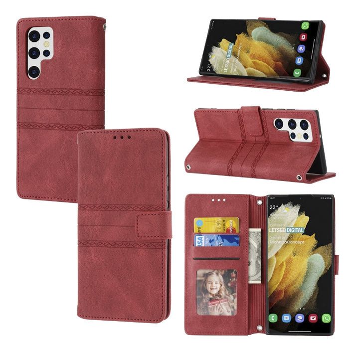 Estuche de cuero para teléfono con tapa horizontal con hebilla magnética a rayas en relieve, For Samsung Galaxy A03 International Version, For Xiaomi Redmi Note 11, For Samsung Galaxy A03 EU Version, For Xiaomi Redmi Note 11 Pro                        ...