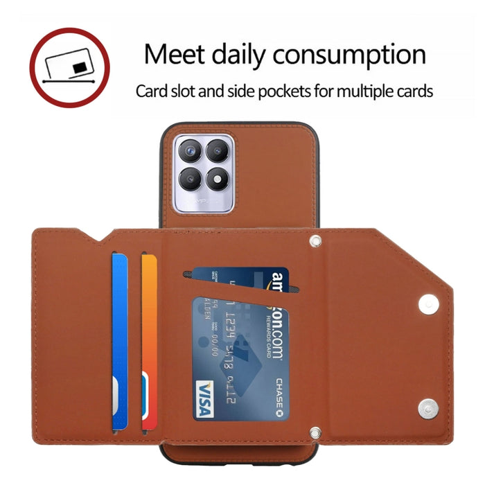 Skin Feel PU + TPU + PC Contraportada Caja del teléfono a prueba de golpes con ranuras para tarjetas y soporte y marco de fotos, For OPPO Realme 8i, For Samsung Galaxy A13 5G, For Samsung Galaxy M52 5G, For Xiaomi Mi 11T / Mi 11 Pro