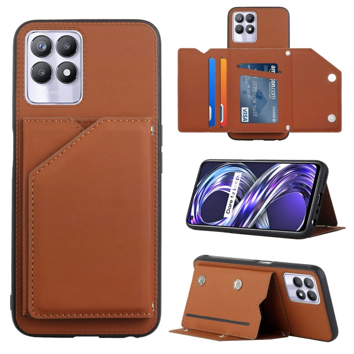 Skin Feel PU + TPU + PC Contraportada Caja del teléfono a prueba de golpes con ranuras para tarjetas y soporte y marco de fotos, For OPPO Realme 8i, For Samsung Galaxy A13 5G, For Samsung Galaxy M52 5G, For Xiaomi Mi 11T / Mi 11 Pro
