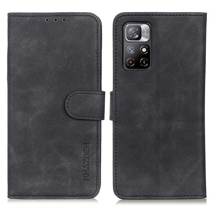KHAZNEH Estuche para teléfono de cuero con tapa horizontal de textura retro con soporte y ranuras para tarjetas y billetera, For Xiaomi Redmi Note 11 / Redmi Note 11 5G (China) / Poco M4 Pro 5G / Redmi Note 11T 5G(India)                                ...