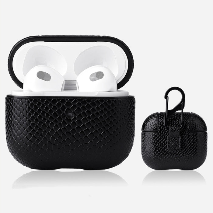 Funda protectora para auriculares con textura de piel de serpiente con hebilla colgante para AirPods 3