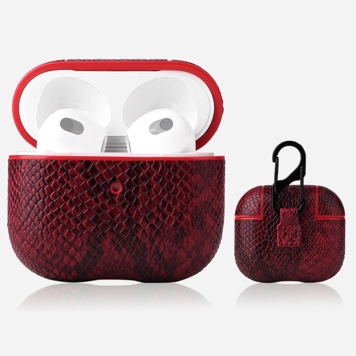 Funda protectora para auriculares con textura de piel de serpiente con hebilla colgante para AirPods 3