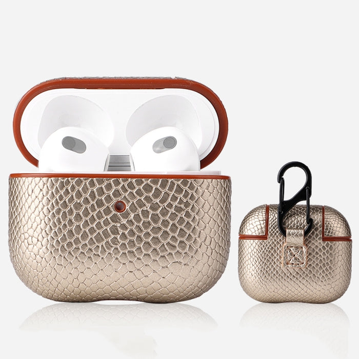 Funda protectora para auriculares con textura de piel de serpiente con hebilla colgante para AirPods 3