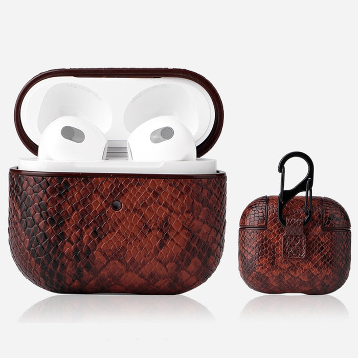 Funda protectora para auriculares con textura de piel de serpiente con hebilla colgante para AirPods 3