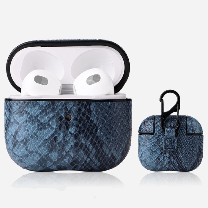 Funda protectora para auriculares con textura de piel de serpiente con hebilla colgante para AirPods 3