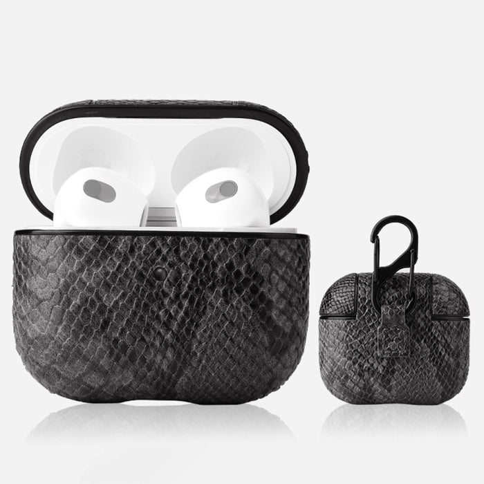 Funda protectora para auriculares con textura de piel de serpiente con hebilla colgante para AirPods 3