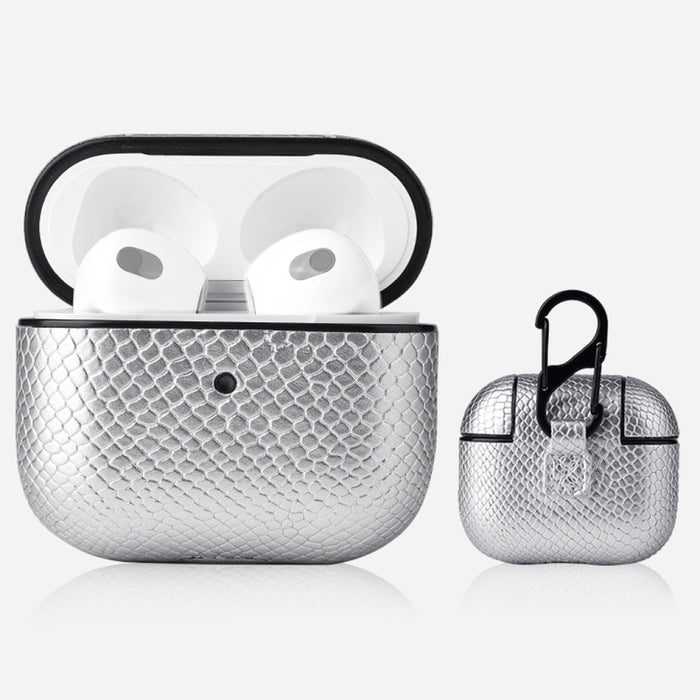 Funda protectora para auriculares con textura de piel de serpiente con hebilla colgante para AirPods 3