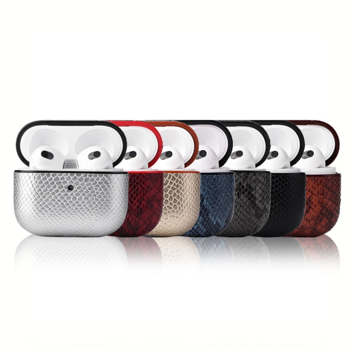 Funda protectora para auriculares con textura de piel de serpiente con hebilla colgante para AirPods 3
