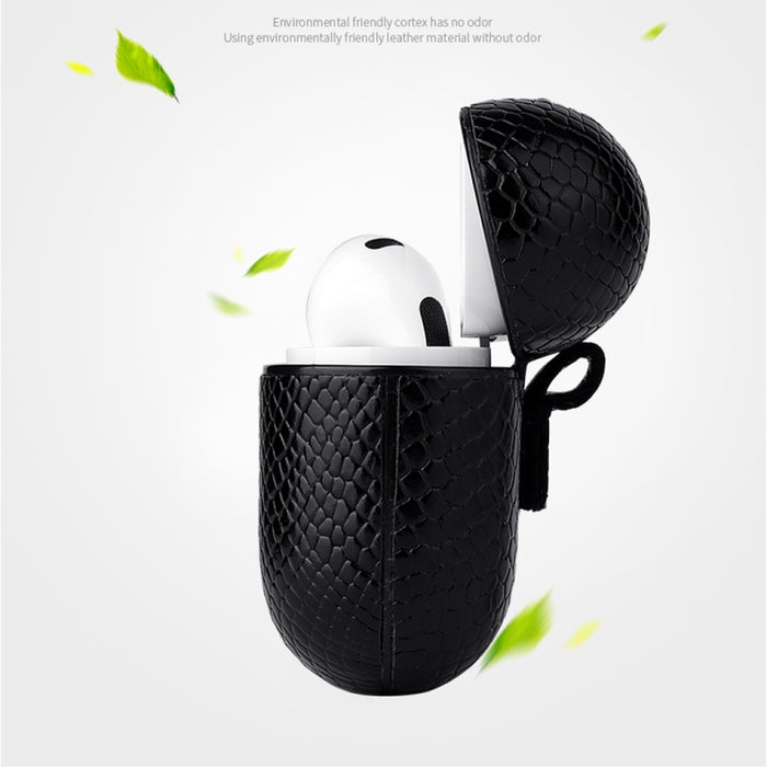 Funda protectora para auriculares con textura de piel de serpiente con hebilla colgante para AirPods 3
