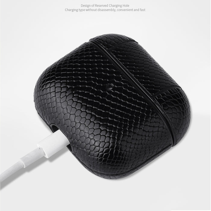 Funda protectora para auriculares con textura de piel de serpiente con hebilla colgante para AirPods 3