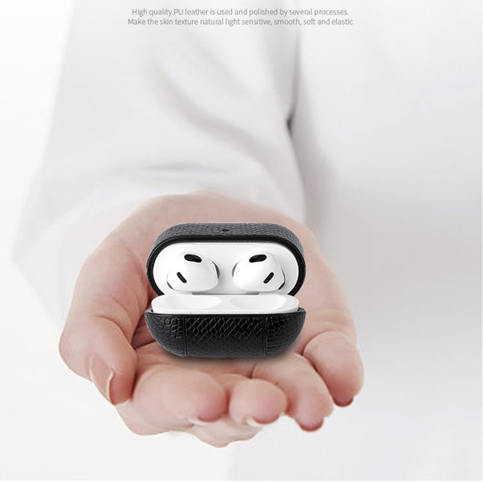 Funda protectora para auriculares con textura de piel de serpiente con hebilla colgante para AirPods 3