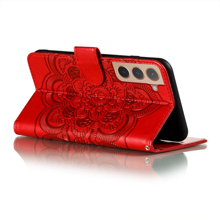Estuche de cuero para teléfono con patrón en relieve Sun Mandala con soporte y ranuras para tarjetas y billetera y cordón, For Samsung Galaxy S22 5G, For Samsung Galaxy S22 Ultra 5G, For Samsung Galaxy S22+ 5G, For Xiaomi Redmi Note 11                 ...