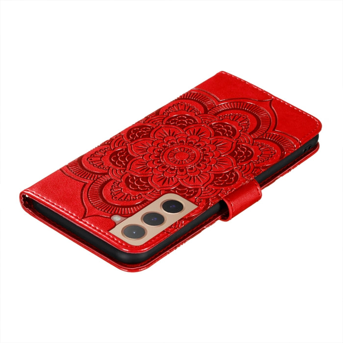 Estuche de cuero para teléfono con patrón en relieve Sun Mandala con soporte y ranuras para tarjetas y billetera y cordón, For Samsung Galaxy S22 5G, For Samsung Galaxy S22 Ultra 5G, For Samsung Galaxy S22+ 5G, For Xiaomi Redmi Note 11                 ...