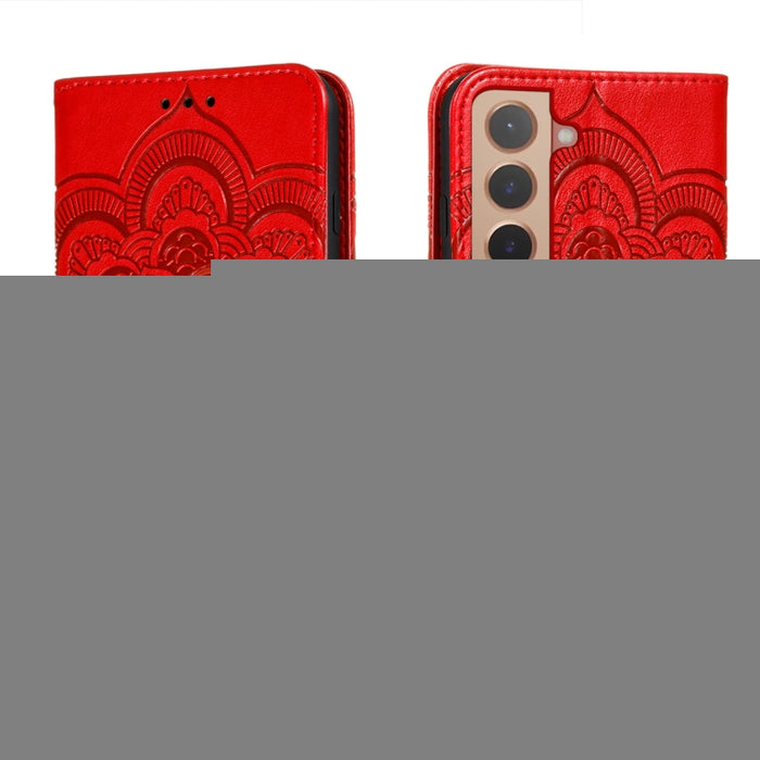 Estuche de cuero para teléfono con patrón en relieve Sun Mandala con soporte y ranuras para tarjetas y billetera y cordón, For Samsung Galaxy S22 5G, For Samsung Galaxy S22 Ultra 5G, For Samsung Galaxy S22+ 5G, For Xiaomi Redmi Note 11                 ...