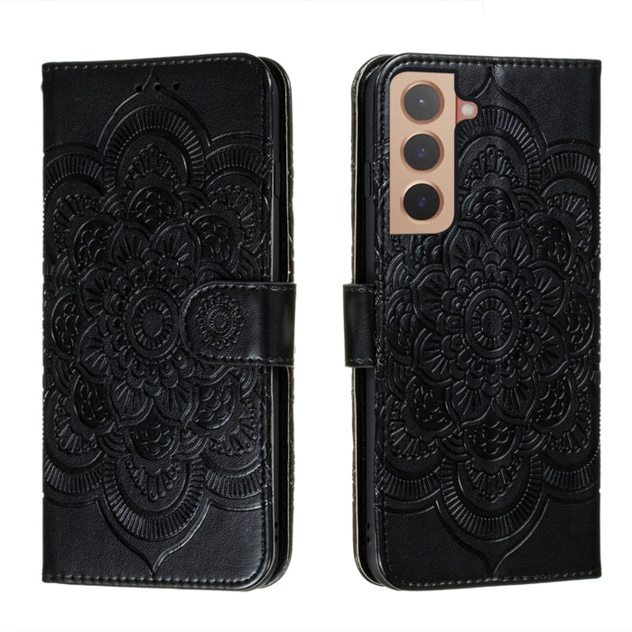 Estuche de cuero para teléfono con patrón en relieve Sun Mandala con soporte y ranuras para tarjetas y billetera y cordón, For Samsung Galaxy S22 5G, For Samsung Galaxy S22 Ultra 5G, For Samsung Galaxy S22+ 5G, For Xiaomi Redmi Note 11                 ...