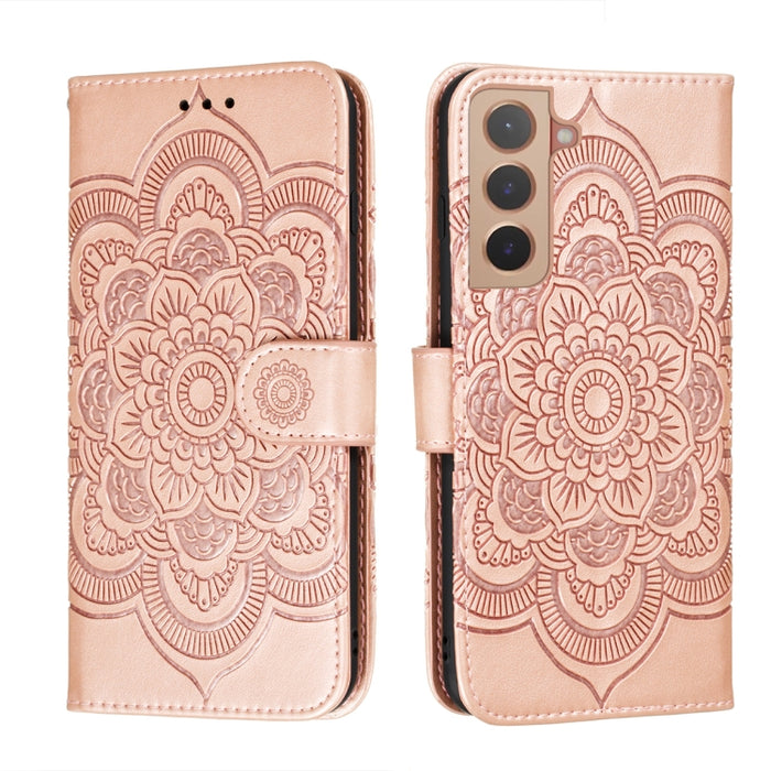 Estuche de cuero para teléfono con patrón en relieve Sun Mandala con soporte y ranuras para tarjetas y billetera y cordón, For Samsung Galaxy S22 5G, For Samsung Galaxy S22 Ultra 5G, For Samsung Galaxy S22+ 5G, For Xiaomi Redmi Note 11                 ...