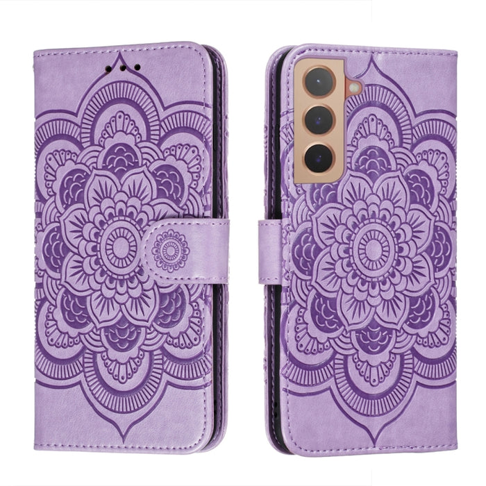 Estuche de cuero para teléfono con patrón en relieve Sun Mandala con soporte y ranuras para tarjetas y billetera y cordón, For Samsung Galaxy S22 5G, For Samsung Galaxy S22 Ultra 5G, For Samsung Galaxy S22+ 5G, For Xiaomi Redmi Note 11                 ...