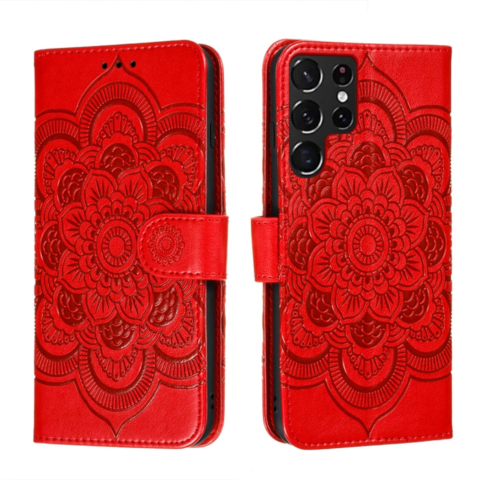 Estuche de cuero para teléfono con patrón en relieve Sun Mandala con soporte y ranuras para tarjetas y billetera y cordón, For Samsung Galaxy S22 5G, For Samsung Galaxy S22 Ultra 5G, For Samsung Galaxy S22+ 5G, For Xiaomi Redmi Note 11                 ...