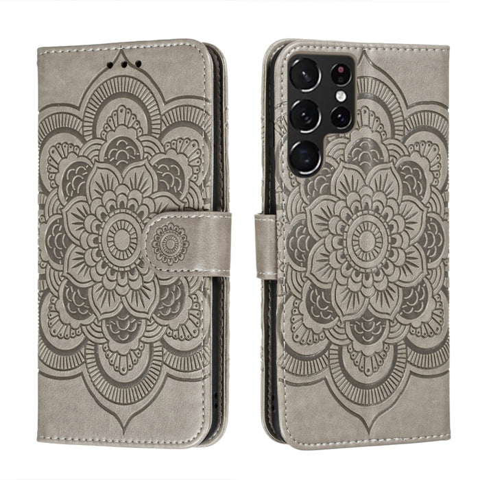 Estuche de cuero para teléfono con patrón en relieve Sun Mandala con soporte y ranuras para tarjetas y billetera y cordón, For Samsung Galaxy S22 5G, For Samsung Galaxy S22 Ultra 5G, For Samsung Galaxy S22+ 5G, For Xiaomi Redmi Note 11                 ...